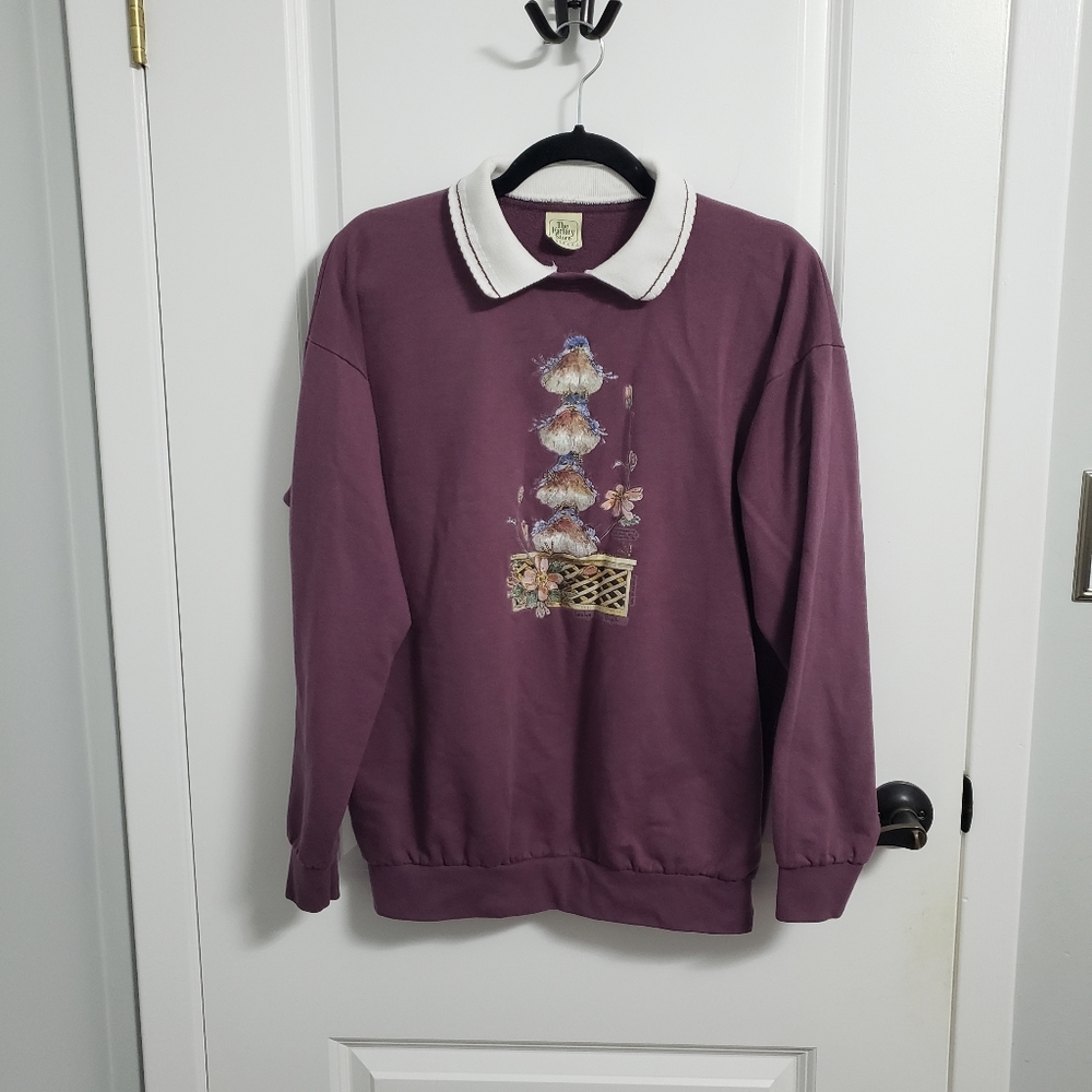 VINTAGE THE FACTORY STORE Purple Collared Birds Sweatshirt
